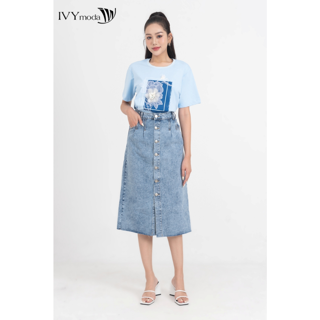 Chân váy bò xẻ trước IVY moda MS 32M7870