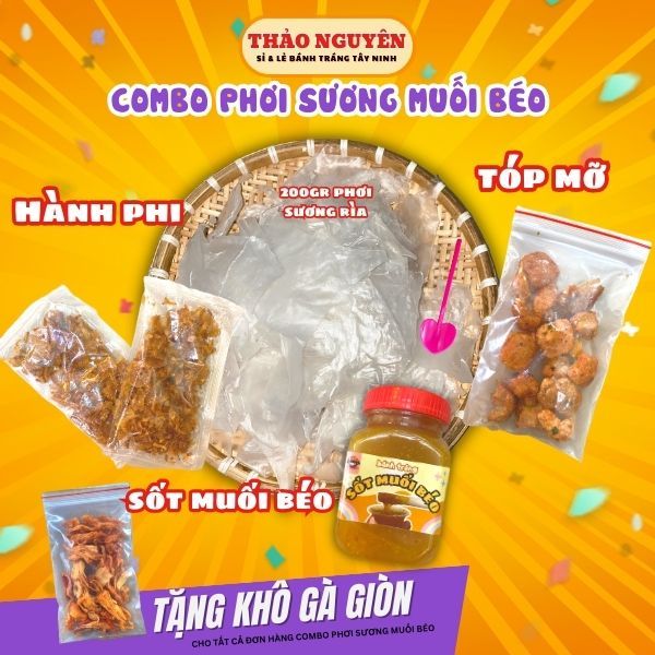 Combo bánh tráng phơi sương sốt muối béo tóp mỡ