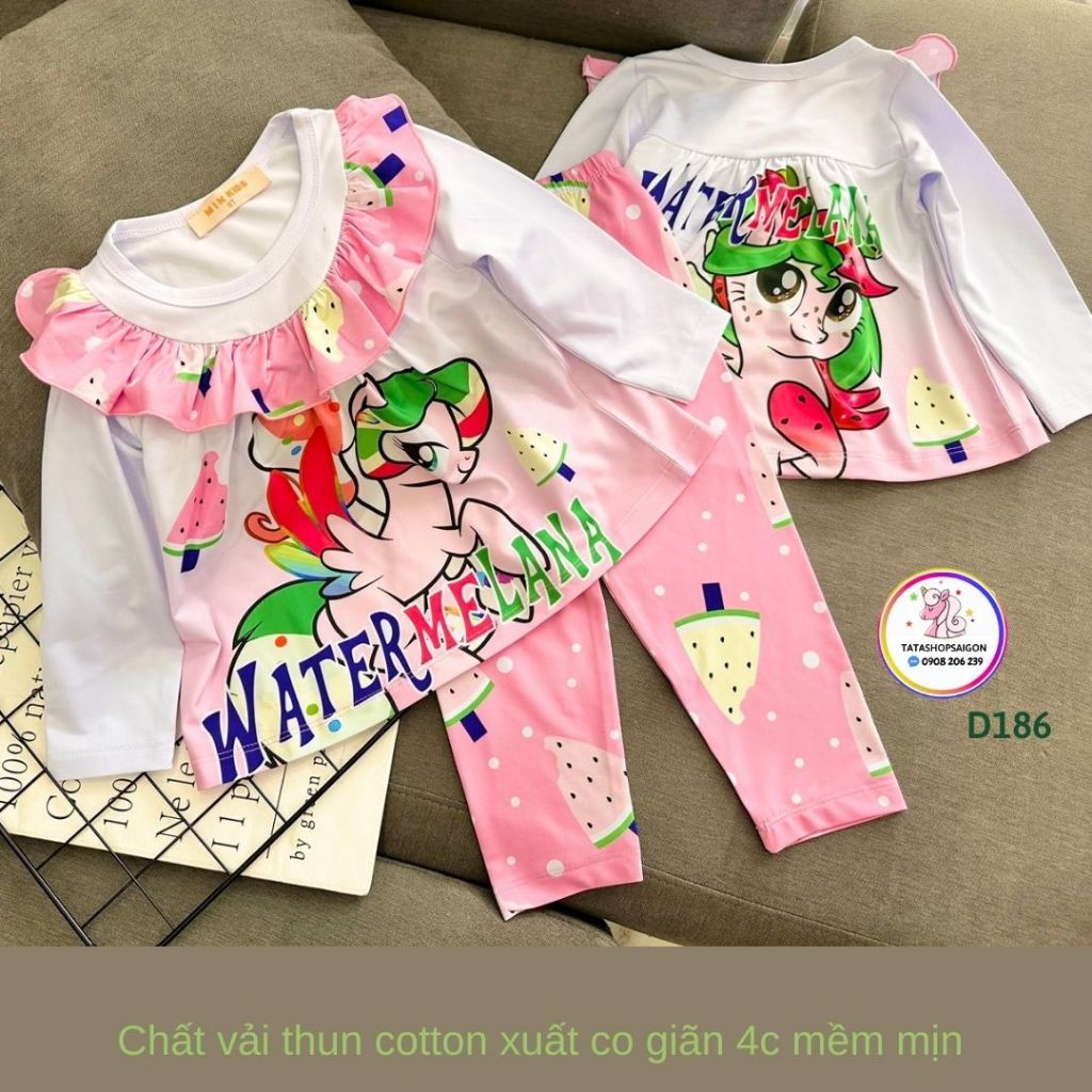 Đồ bộ dài tay bé gái thu đông thun lạnh in 3D loại 1 cao cấp  D186