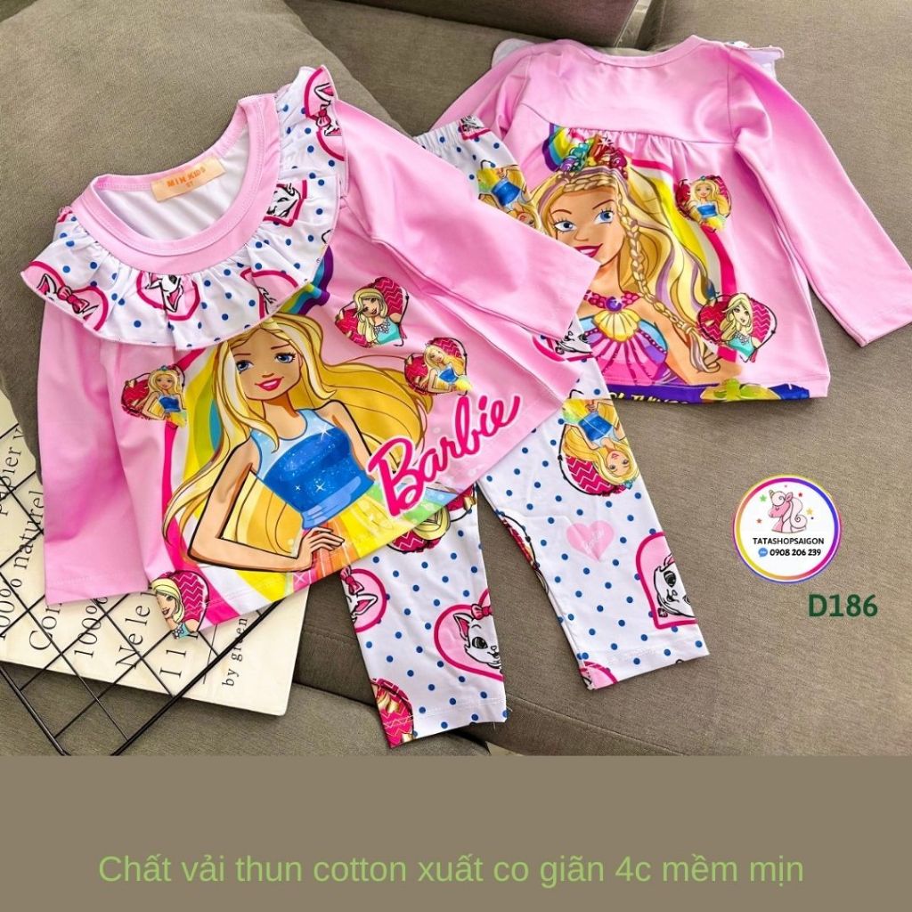 Đồ bộ dài tay bé gái thu đông thun lạnh in 3D loại 1 cao cấp  D186