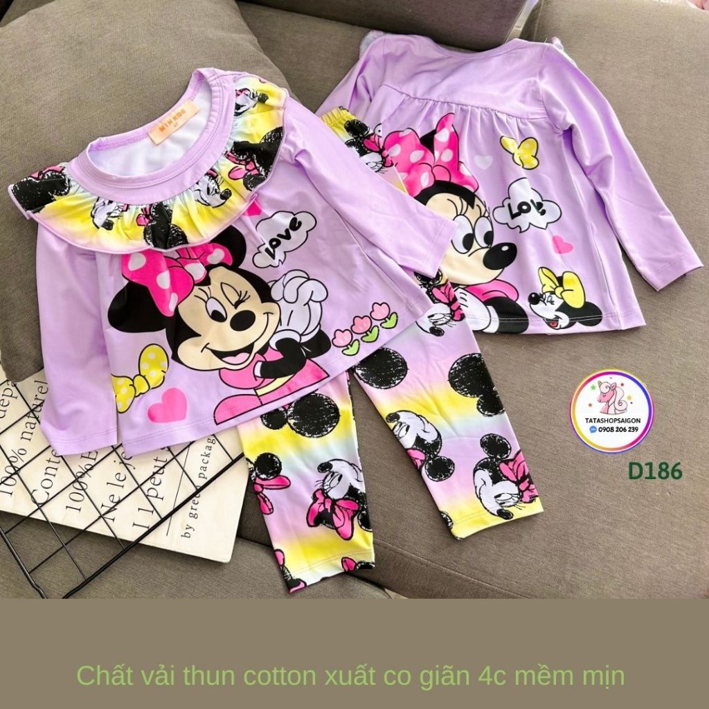 Đồ bộ dài tay bé gái thu đông thun lạnh in 3D loại 1 cao cấp  D186