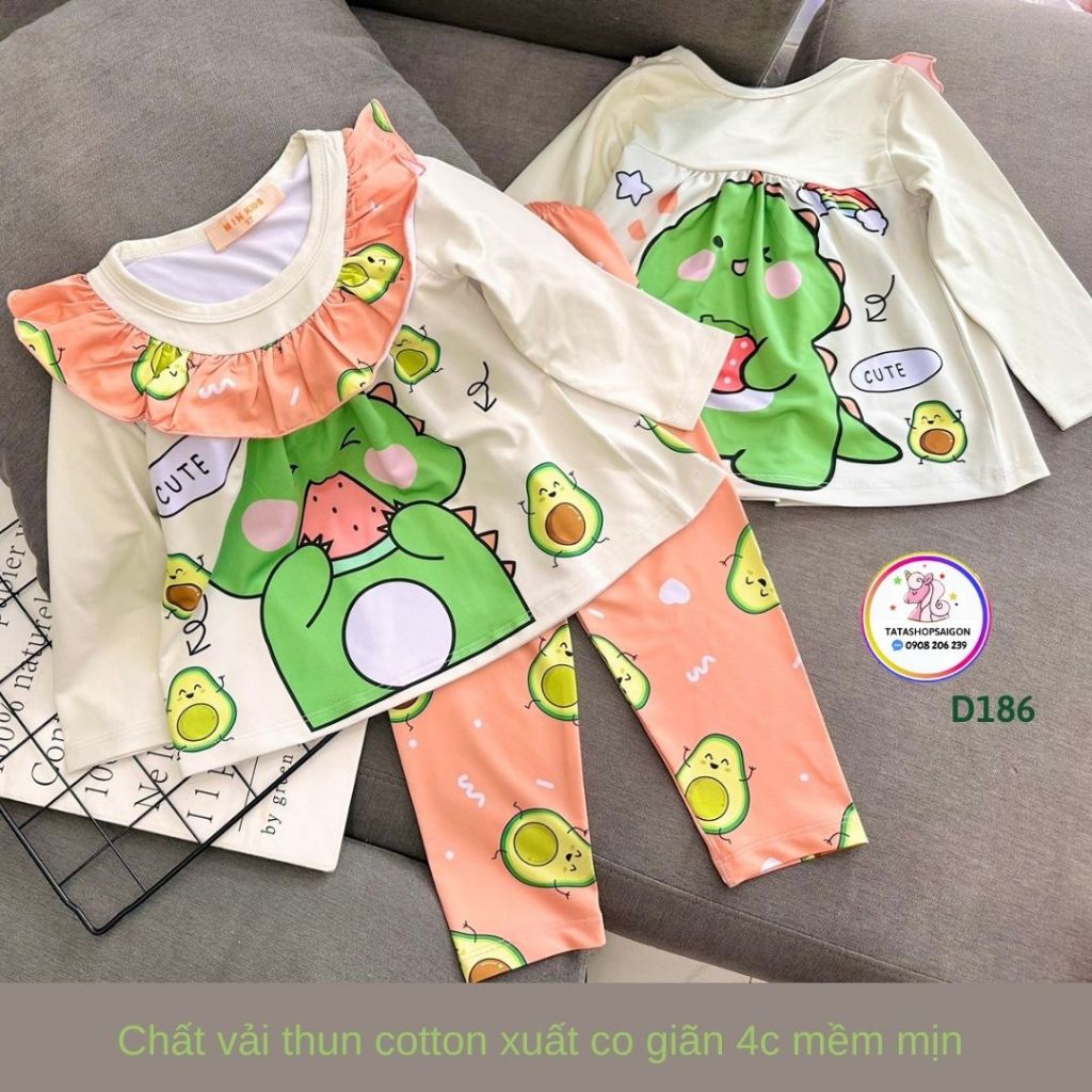 Đồ bộ dài tay bé gái thu đông thun lạnh in 3D loại 1 cao cấp  D186