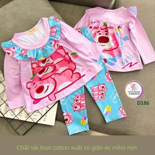 [11 40kg] Đồ bộ dài tay bé gái thu đông thun lạnh in 3D loại 1 cao cấp  D186