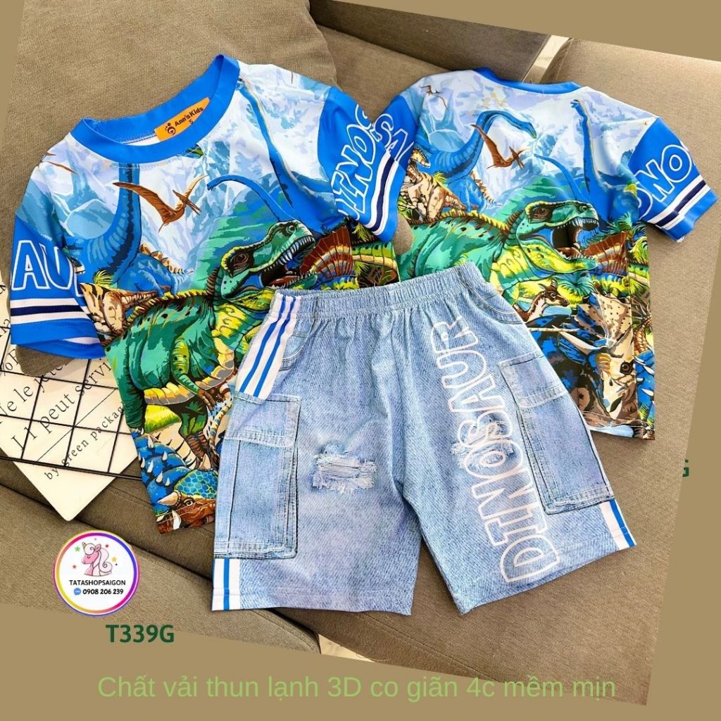 T339 20 đến 40kg Bộ đùi cộc tay bé trai siêu nhân among us size đại thun lạnh in 3D mềm mát 20 đến 40kg