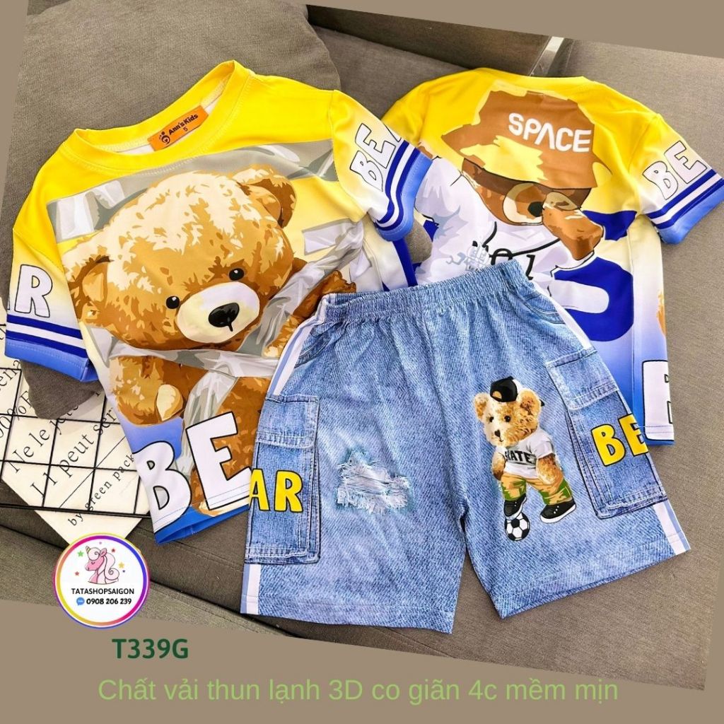 T339 20 đến 40kg Bộ đùi cộc tay bé trai siêu nhân among us size đại thun lạnh in 3D mềm mát 20 đến 40kg