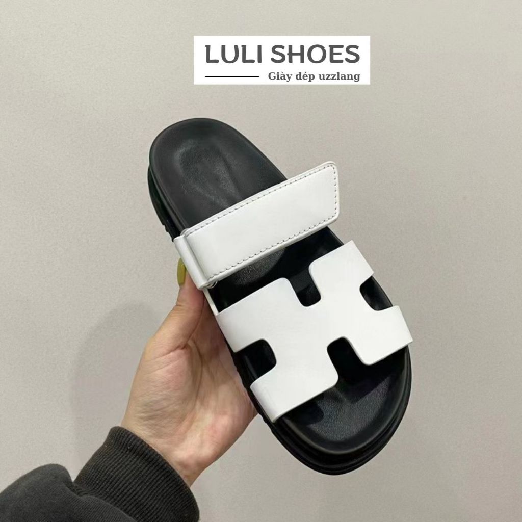 Dép chữ H nữ Hm quai dán CÓ SẴN đế cao 3 phân màu trắng đen