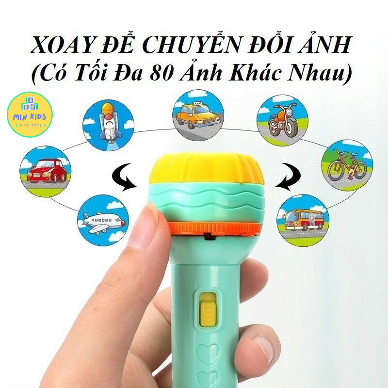 Đèn pin chiếu hình cho bé, đèn chiếu hình cho bé, LOẠI 80 HÌNH 3D, đa dạng nhiều chủ đề, hình ảnh sắc nét
