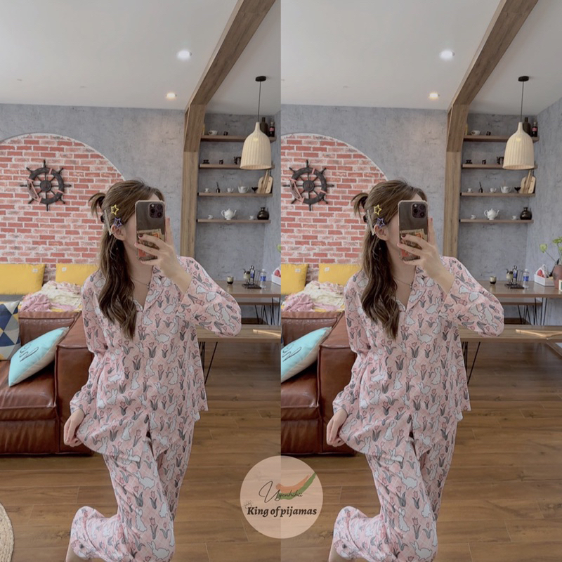 Bộ pijama chất lụa tơ luxury dáng tay dài quần dài cao cấp Kingofpijamas