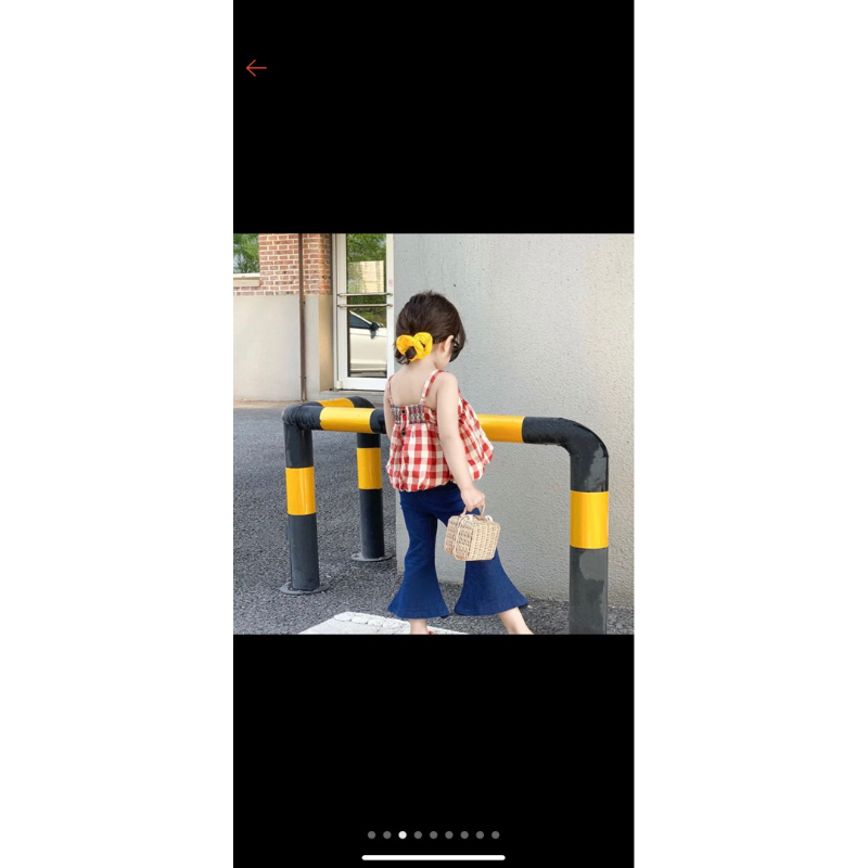 Sét 2 dây áo caro quần ống loe bé gái