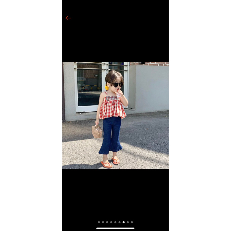 Sét 2 dây áo caro quần ống loe bé gái