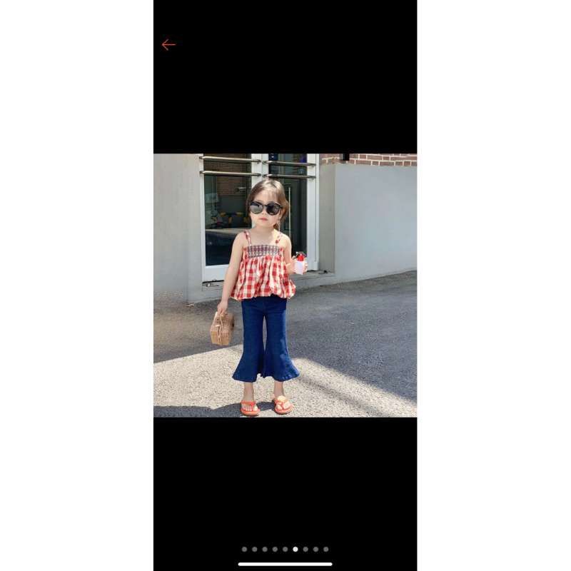 Sét 2 dây áo caro quần ống loe bé gái