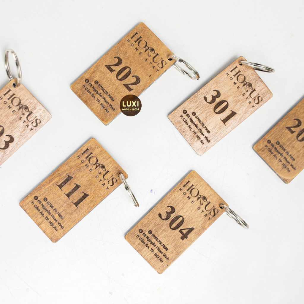 HCM l MÓC KHÓA GỖ HÌNH CHỮ NHẬT, KHẮC LOGO THƯƠNG HIỆU MIỄN PHÍ, MÓC KHÓA VINTAGE - LUXI DEOCR HCM