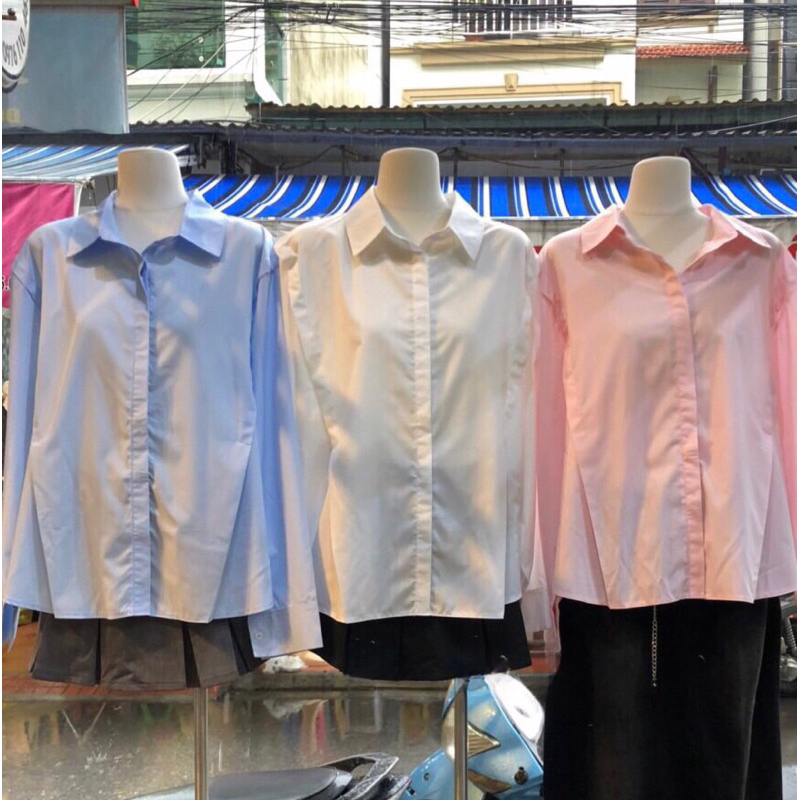 JENNYCLOSET | Áo sơ mi basic thiết kế viền sang chảnh style trẻ trung , Áo sơ mi phong cách Hàn Quốc