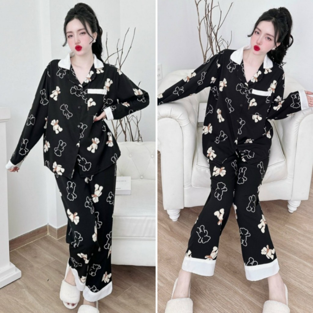 Đồ Bộ Ngủ Tay Dài Cổ Sen Pyjama Bigsize 50-100kg Đồ Bộ Mặc Nhà