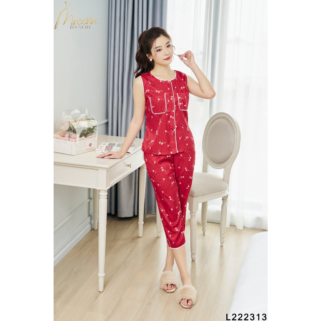 Bộ Pyjama Lụa áo cộc sát nách quần lửng thoáng mát cho mùa hè Mộc Eva L222314 -L222315-L222313