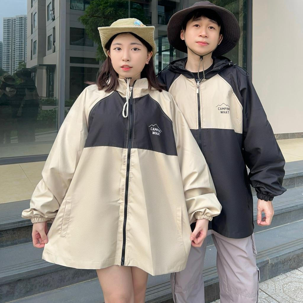 Áo Khoác Gió 2 Lớp Unisex FAGU Camping Có Nón Vải Dù Phối Màu Chống Nắng Form Rộng Khóa Kéo Phong Cách Ulzzang - FGKG69