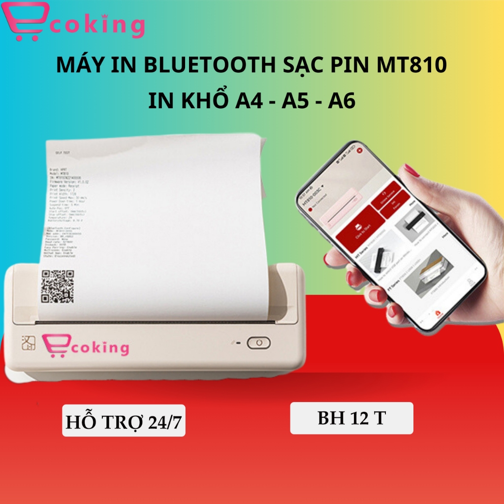 Máy in nhiệt A4,A5,A6 mini bluetooth ECOKING sạc pin như điện thoại nhỏ gọn nhẹ nhàng dễ dàng mang đi in bất cứ nơi đâu.