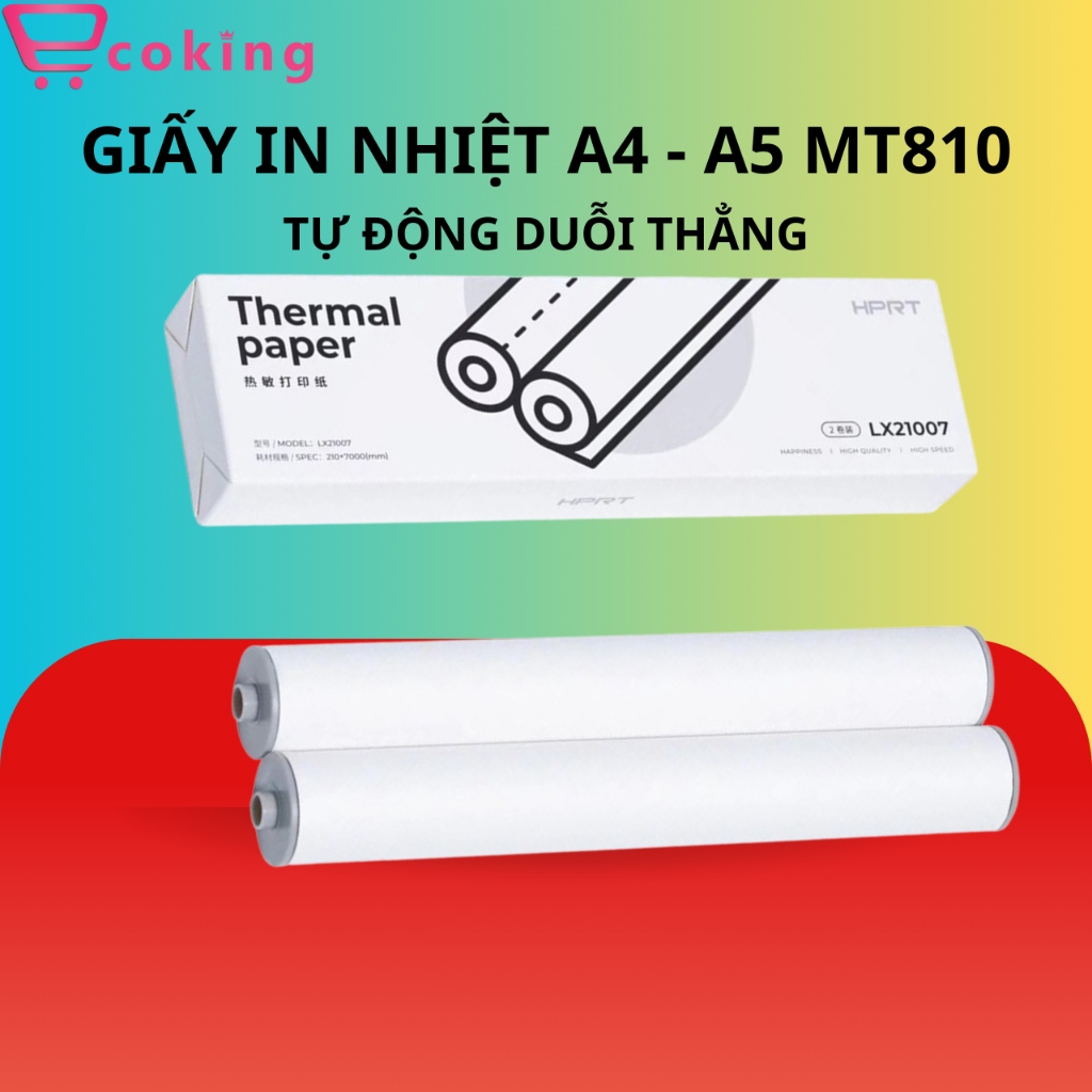 Giấy in Nhiệt MT810 ECOKING A4 chất lượng cao Cho Máy In Nhiệt MT810 21cm láng, mềm, mịn lưu dữ mực 10 năm không phai.