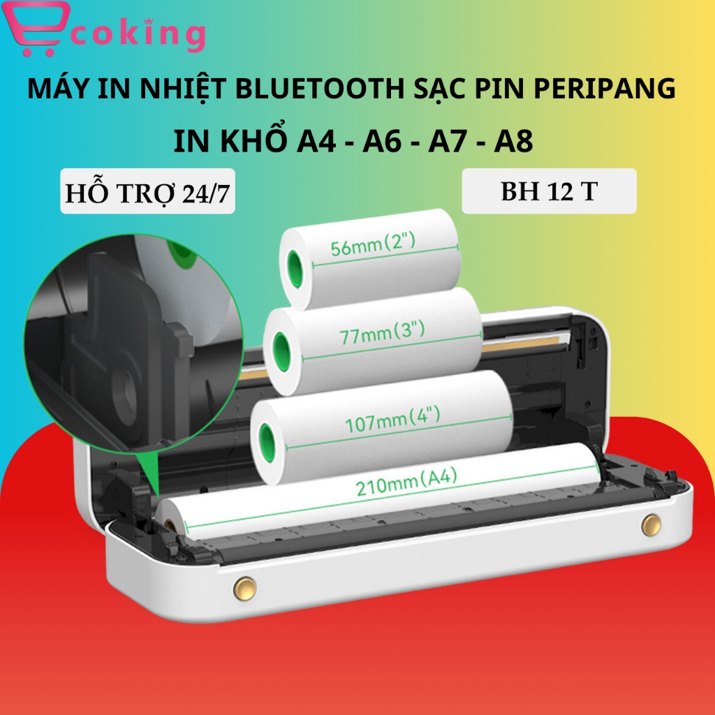 Máy in nhiệt mini bluetooth ECOKING sạc pin như 1 chiếc điện thoại in 4 khổ giấy A4-A6-A7-A8 nhỏ gọn tiện lợi dễ mang đi