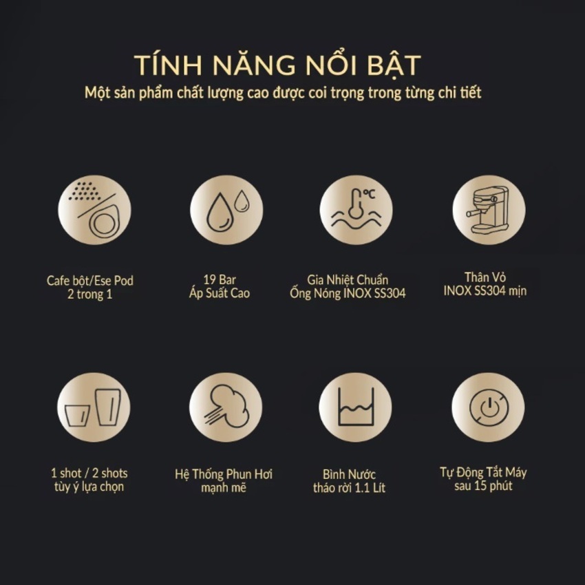 Máy pha cà phê espresso bán tự động thương hiệu cao cấp Mỹ HiBREW H11, áp suất 1450W - Hàng Chính Hãng Bảo Hành 1 Năm
