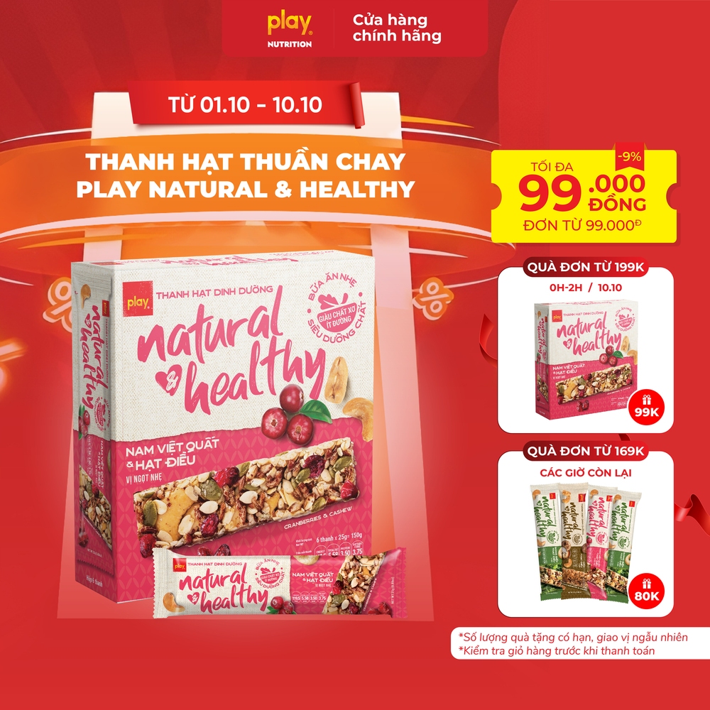 Hộp thanh hạt thuần chay PLAY Natural & Healthy - Bánh hạt dinh dưỡng phù hợp cho người ăn chay, ăn kiêng