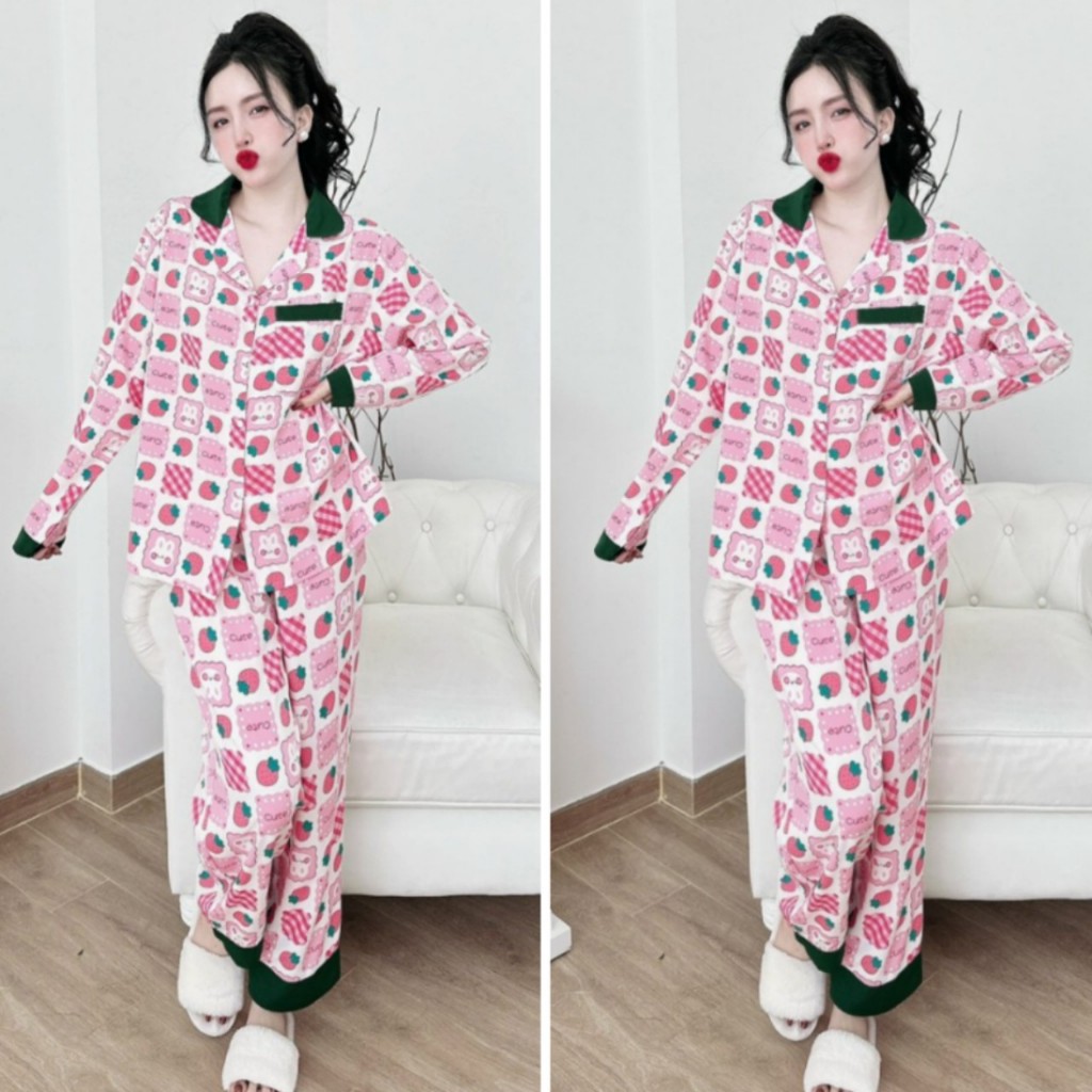 Đồ Bộ Ngủ Tay Dài Cổ Sen Pyjama Bigsize 50-100kg Đồ Bộ Mặc Nhà