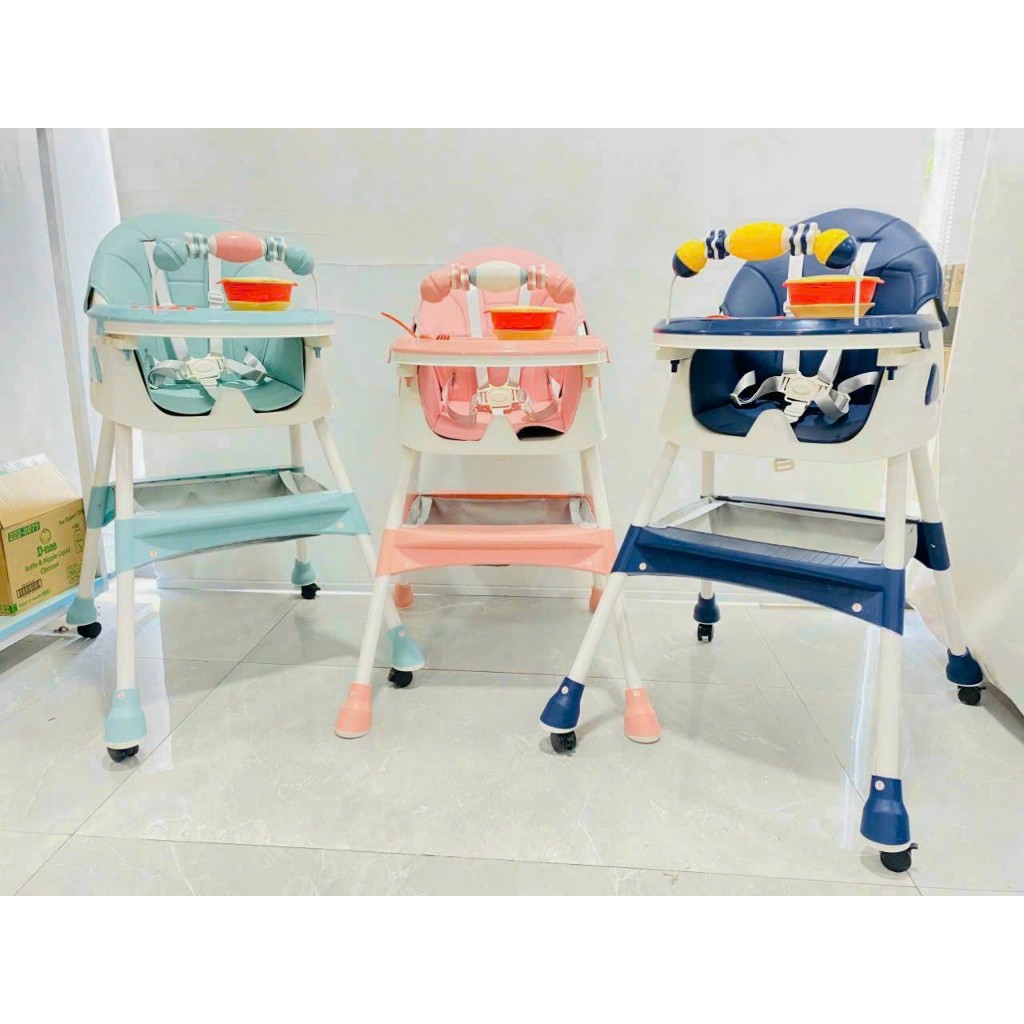 Ghế ăn dặm có bánh xe - Gấp gọn tiện lợi có khung đồ chơi E-500