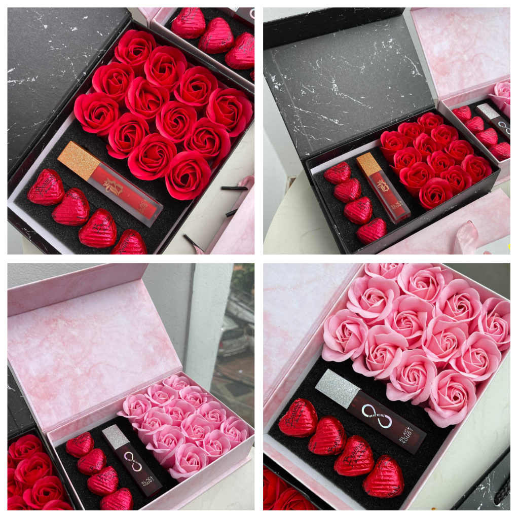 Hộp Vân Đá 12 Bông + Gấu, Son, Socola