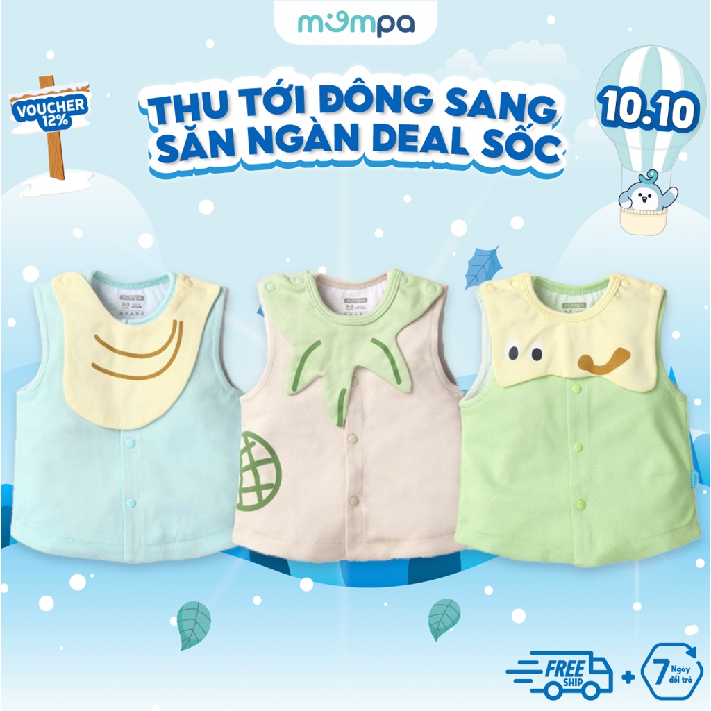 Áo Gile sơ sinh cho bé Mompa 0 - 24 tháng cúc giữa vải Cotton nỉ giữ ấm mềm mại thoáng khí 625