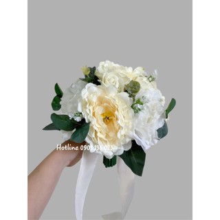 Hoa cưới mẫu đơn lụa phong cách cưới hiện đại, phụ kiện chụp hình cưới với hoa cưới Tulip, Hoa cưới cô dâu