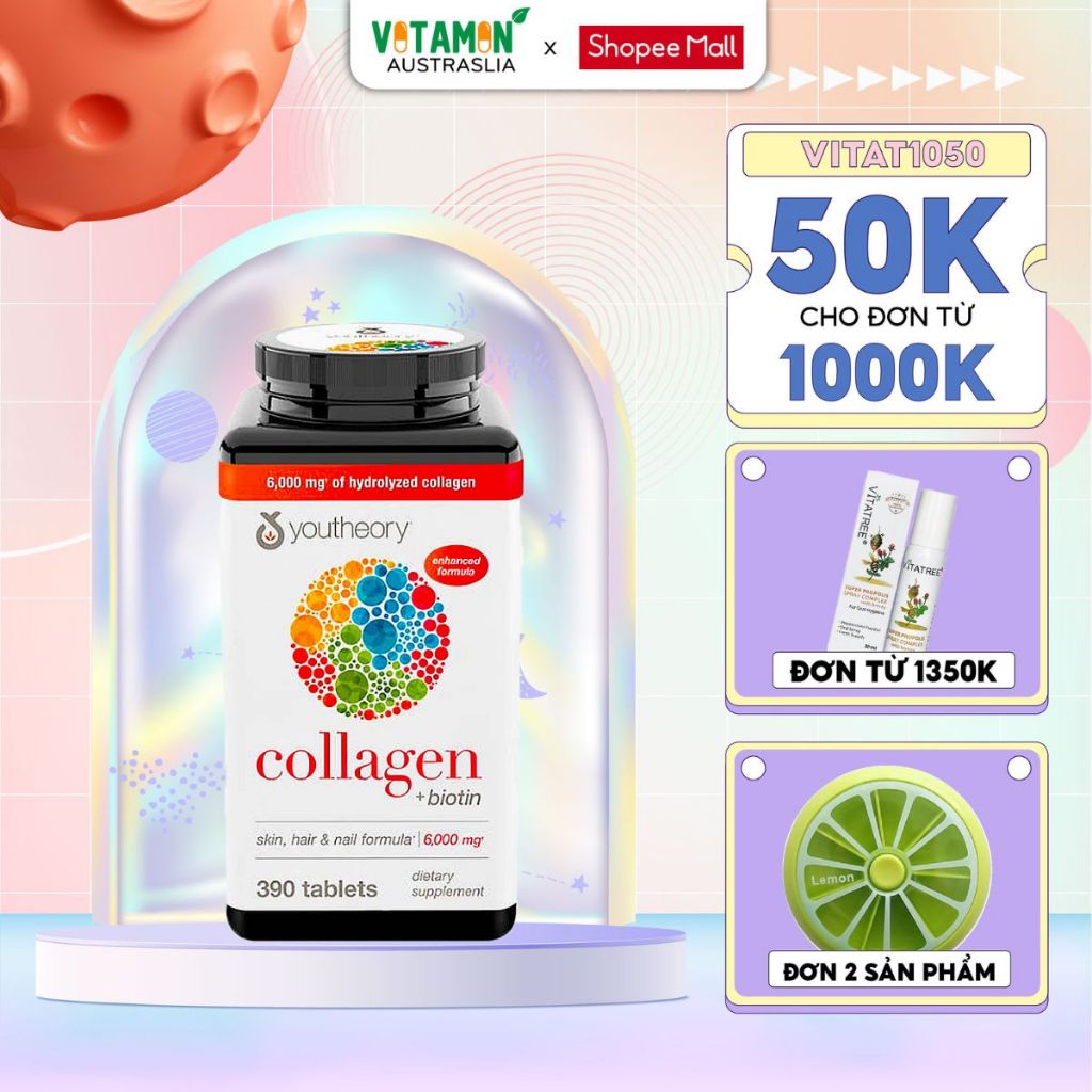 Viên uống bổ sung Collagen Kirkland Signature collagen youtheory Mỹ 390 viên