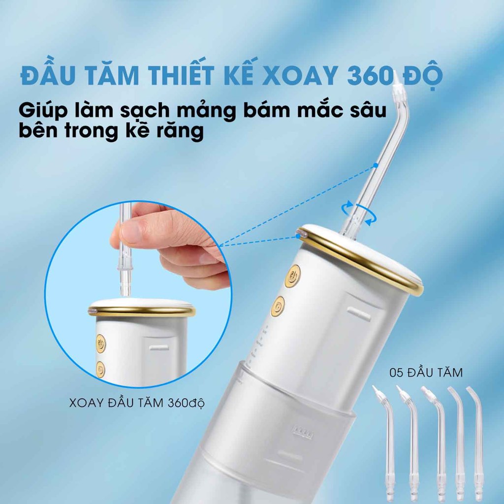 Máy tăm nước du lịch cao cấp WaterPush CY1000 New Version - Siêu nhỏ gọn - Máy lỗi đổi mới nguyên seal 1 năm tận nhà