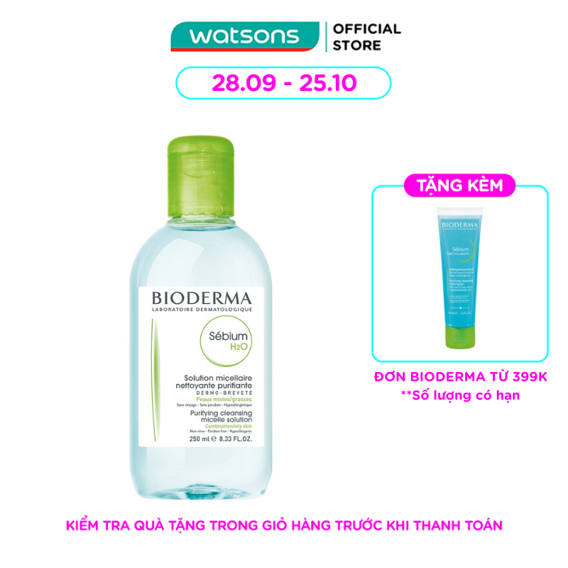 Nước Tẩy Trang Dành Cho Da Hỗn Hợp và Da Dầu Bioderma Sebium H2O 250ml