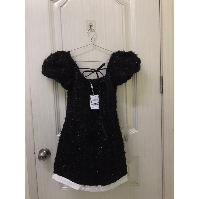 Pass nhanh TINGOAN- Váy tweed kẻ ô lông kim tuyến đen  LOVE ME ONLY DRESS/BL newtag S giá:990k