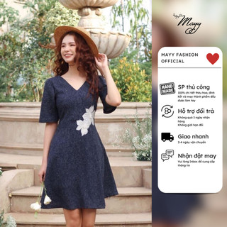 Đầm thiết kế cao cấp MAYY FASHION chất tweed tím than chân xoè Linh Lan