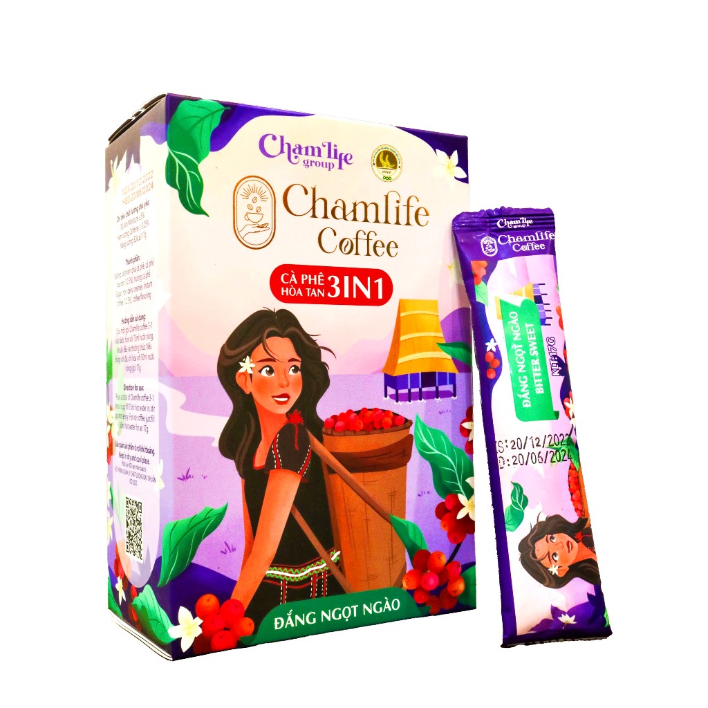 Cà Phê Hòa Tan 3 in 1 Chamlife Vị Đắng Ngọt Ngào 255g