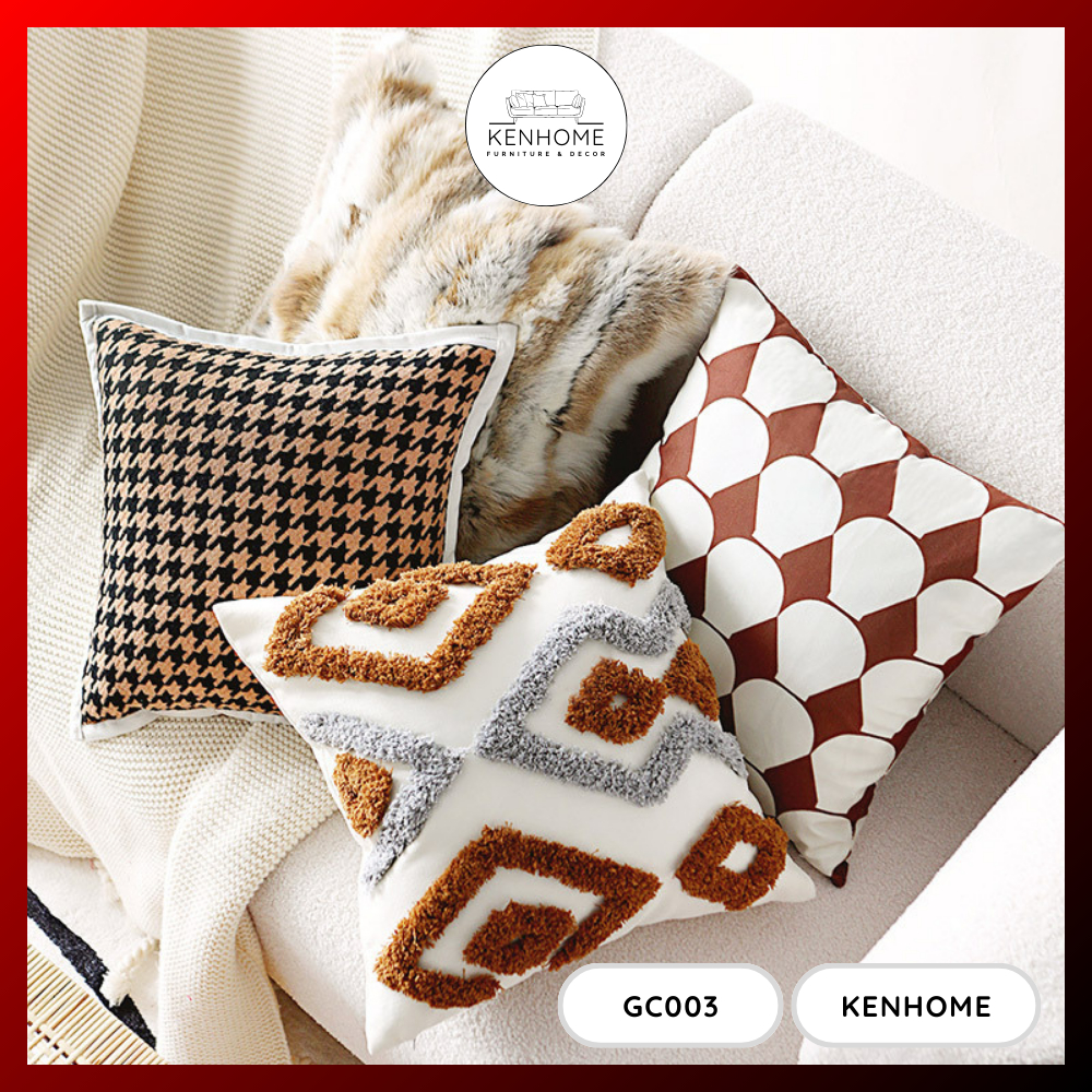 Gối Tựa Lưng Sofa Họa Tiết Lông Thú, Gối Tựa Sofa Decor Sang Trọng Phòng Khách, Kích Thước 45x45 cm, KENHOME