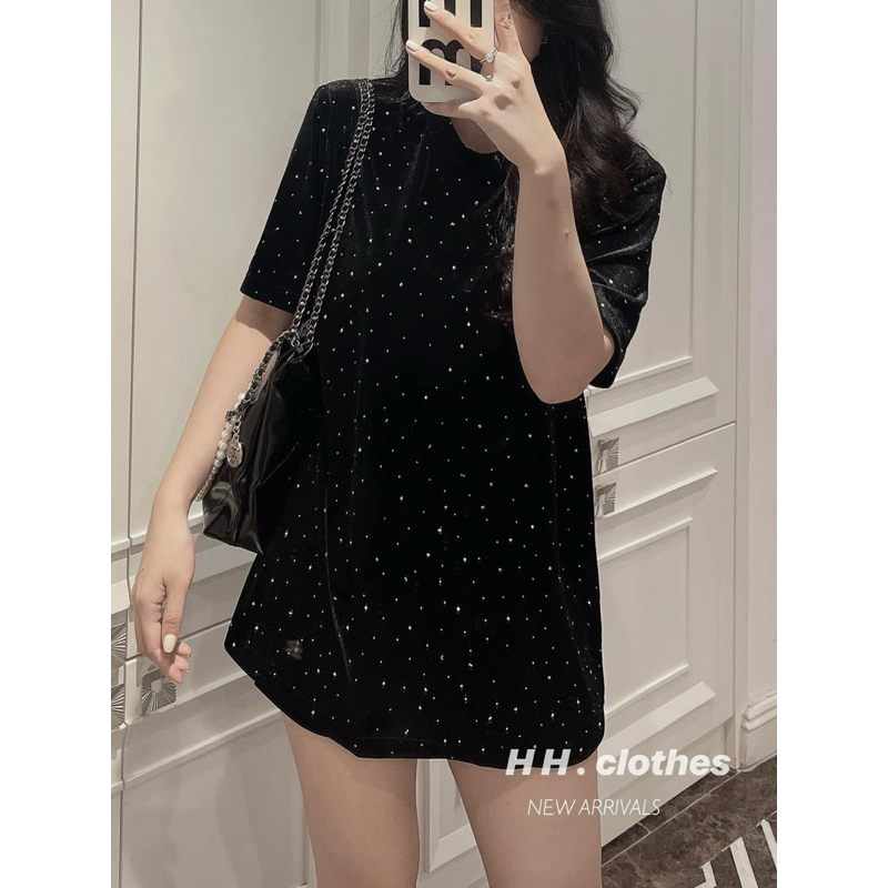 Áo Nhung Đính Đá Kim Sa Dáng Giấu Quần Siêu Hot Hàng Chuẩn Ảnh Loại 1