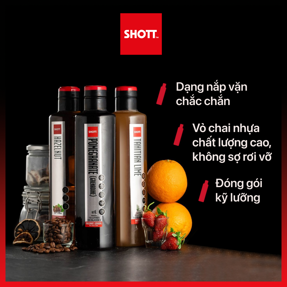 Syrup Pha Chế SHOTT Đủ Vị Trái Cây Tươi Chai 1 Lít - Nguyên Liệu Pha Chế - Hàng Chính Hãng