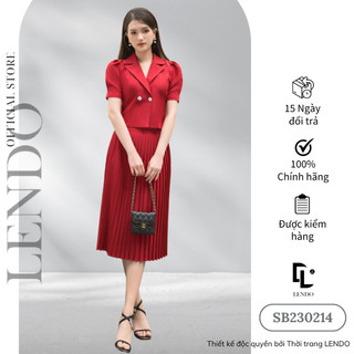 Sét Bộ Công Sở LENDO SB230214 Áo Croptop Tay Ngắn Cổ Vest Chân Váy Midi Dập Ly