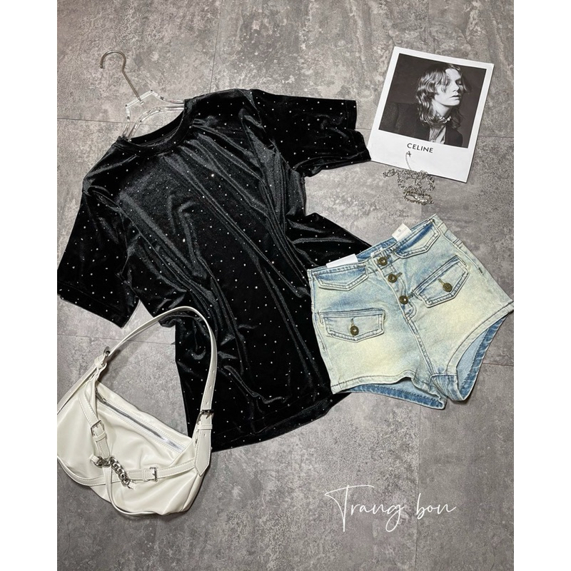 Áo Nhung Đính Đá Kim Sa Dáng Giấu Quần Siêu Hot Hàng Chuẩn Ảnh Loại 1