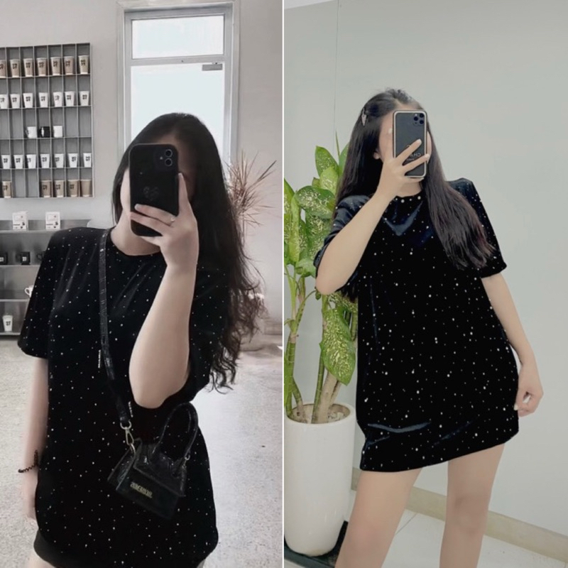 Áo Nhung Đính Đá Kim Sa Dáng Giấu Quần Siêu Hot Hàng Chuẩn Ảnh Loại 1