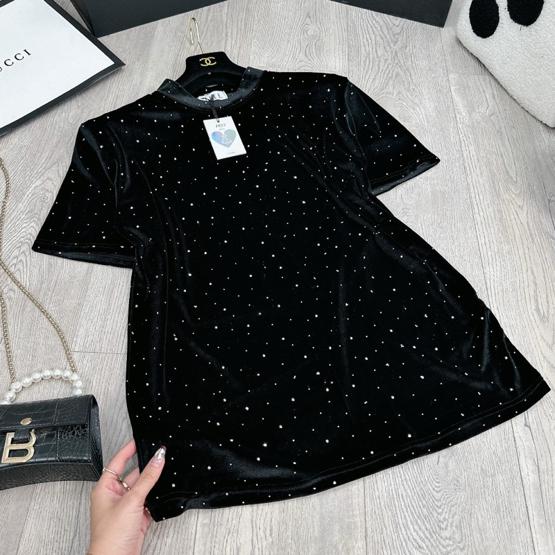 Áo Nhung Đính Đá Kim Sa Dáng Giấu Quần Siêu Hot Hàng Chuẩn Ảnh Loại 1