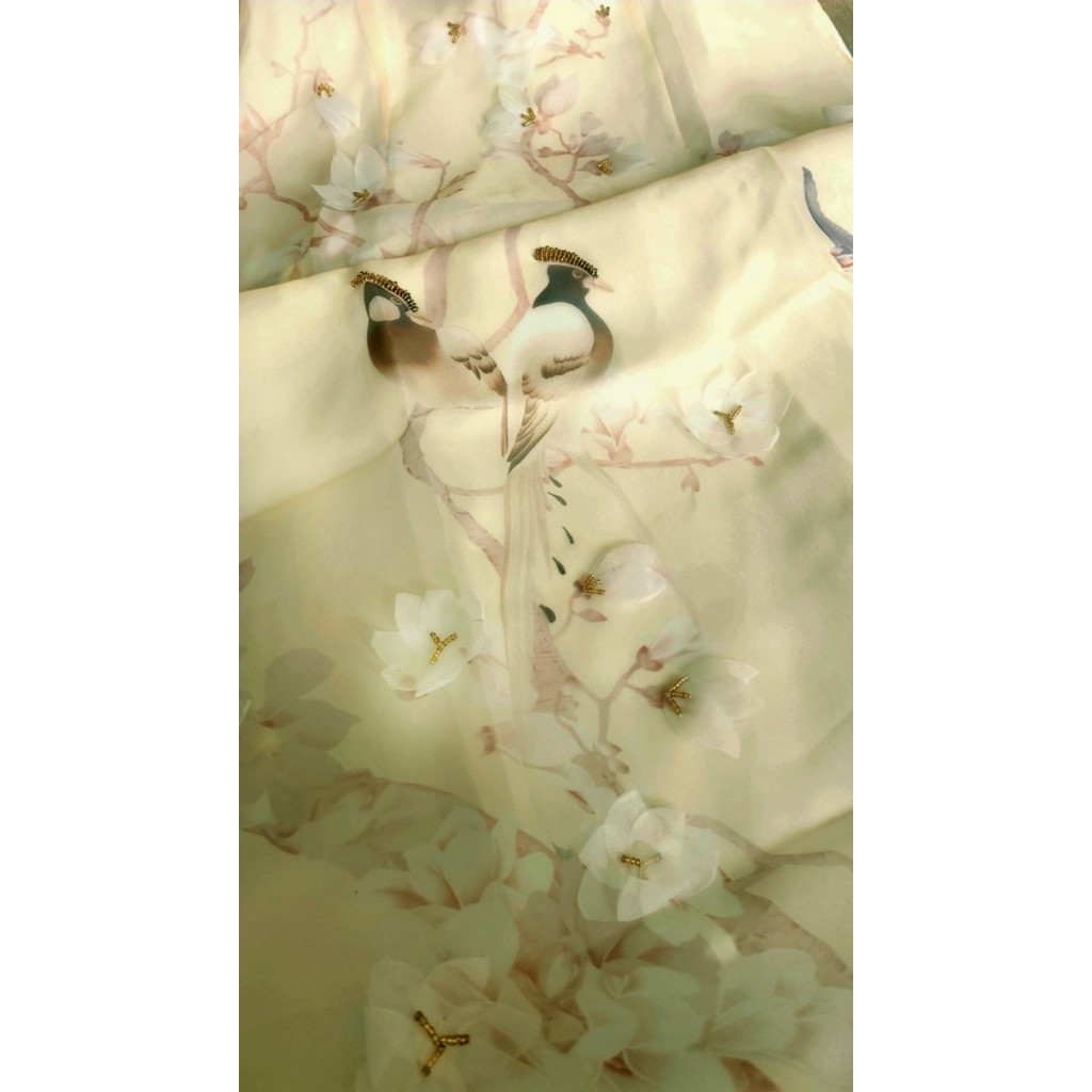 Áo dài nữ cách tân màu be dịu dàng chất tơ óng - Áo dài thiết kế Linh Đan - HN33