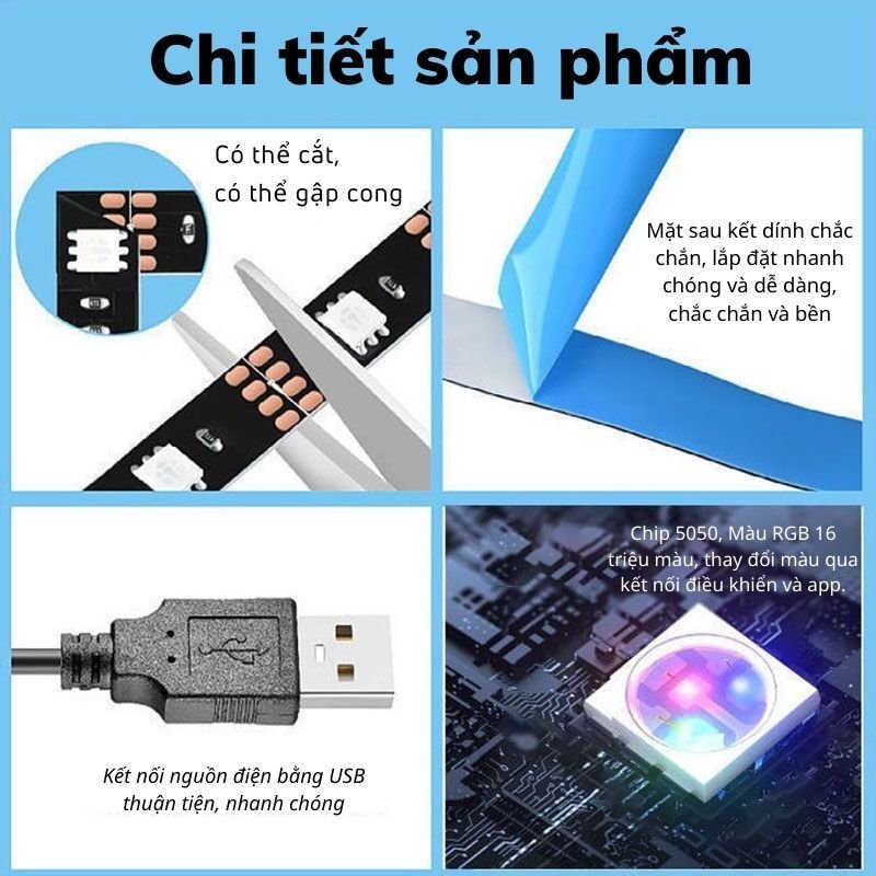 Dây Đèn Led RGB Wasabi 16 Triệu Màu Nháy Theo Nhạc Điều Khiểu Qua App