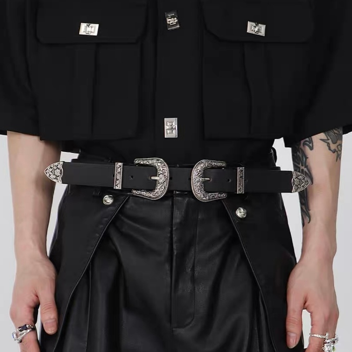 Thắt lưng Y2K 2 đầu khoá cá tính UNISEX, dây nịt da VINTAGE phong cách