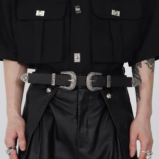 Thắt lưng y2k 2 đầu khoá cá tính unisex, dây nịt da vintage phong cách