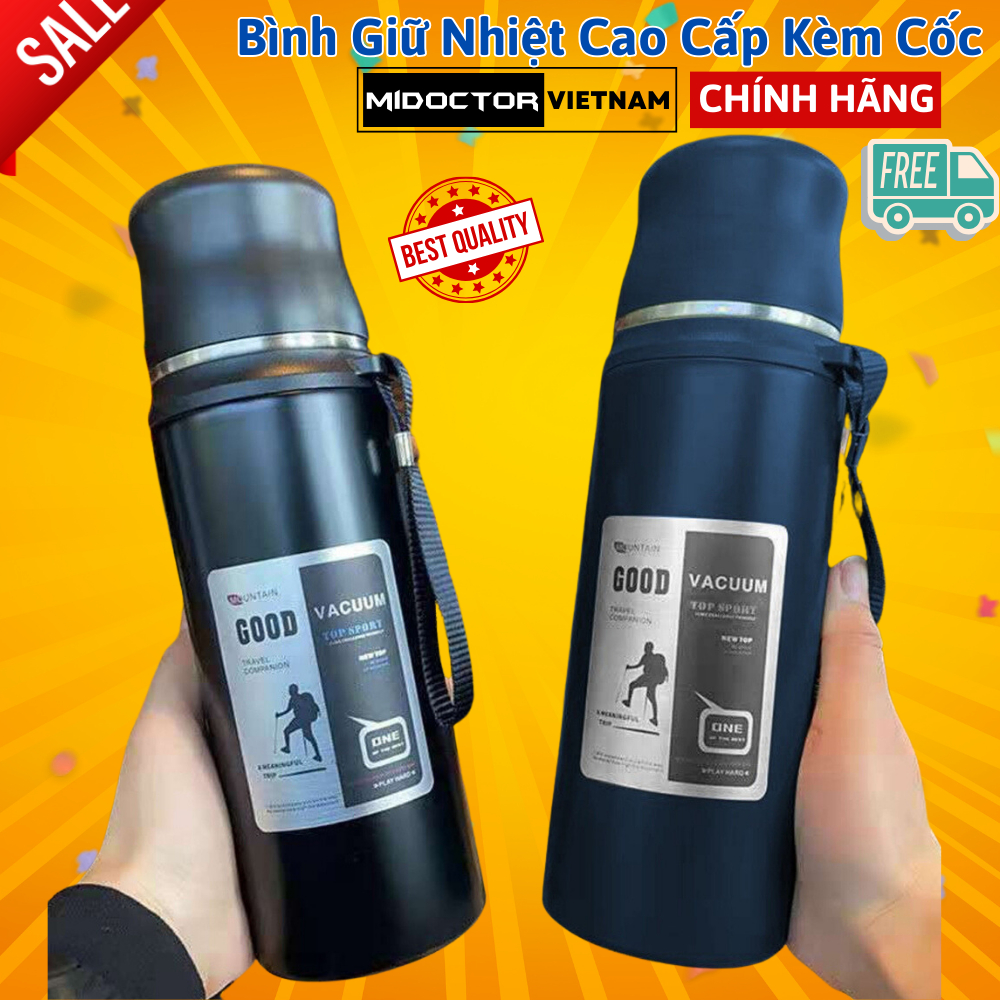 Bình Giữ Nhiệt 12 Tiếng Dáng Thể Thao Good 800 -1000ml Từ Inox 304 An Toàn Cao Cấp miDoctor – Có Nút Nhấn, Cốc Cao