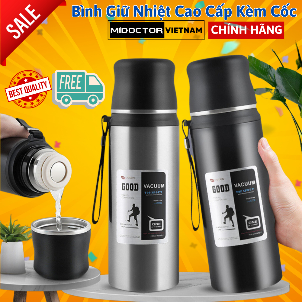 Bình Giữ Nhiệt 12 Tiếng Dáng Thể Thao Good 800 -1000ml Từ Inox 304 An Toàn Cao Cấp miDoctor – Có Nút Nhấn, Cốc Cao