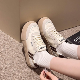 Giày nữ đế cao 5p buộc dây, Giày thể thao nữ chất vải phối da mũi tròn thiết kế thể thao cá tính